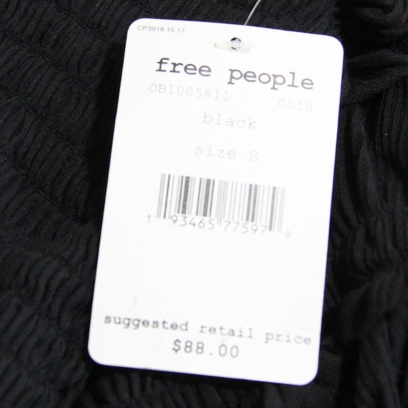 Free People Day Dreaming Top NEW Women Babydoll Shirt Black Small Long Sleeves - Picture 7 of 11